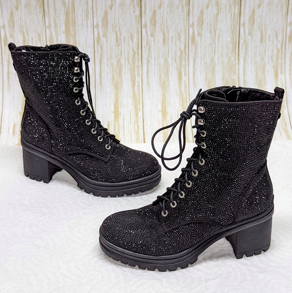 STEVE MADDEN | Chunky Glitter Platform Moto Boots sz 8.5